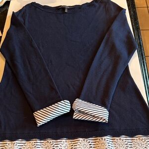 White House Black Market - Navy Nautical Spring Sweater with Striped Cuffs